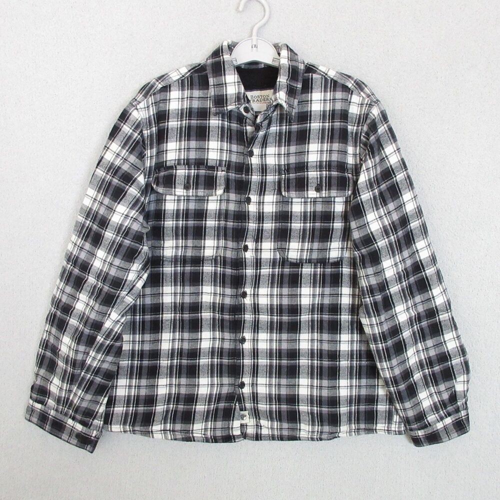 Boston Traders Flannel Shirt Mens Large Black Plaid Sherpa Lined Button Up